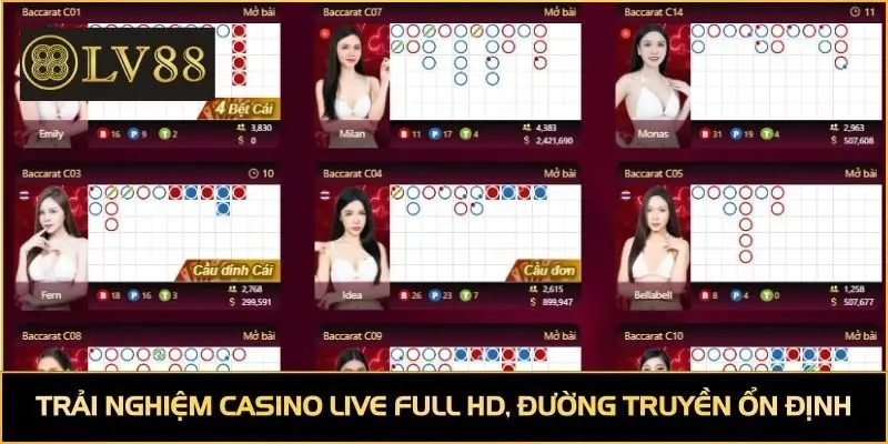Trải nghiệm casino live Full HD, đường truyền ổn định
